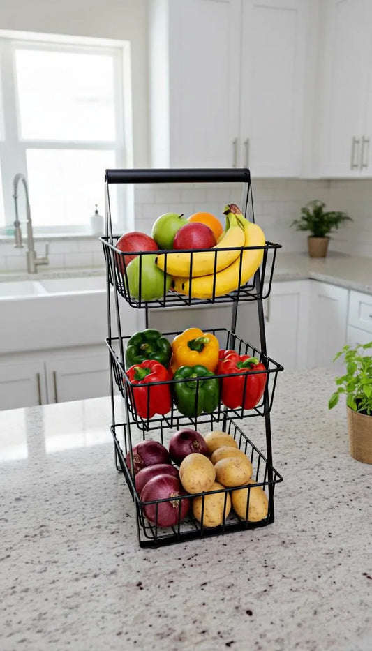 Black 3-Tier Fruit Basket for Kitchen Storage