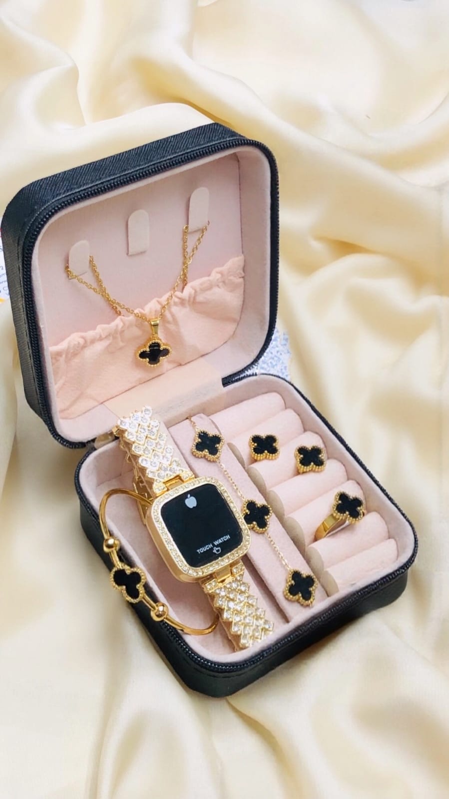 Black Clover Luxury Gold Jewelry & Watch Gift Bundle(Golden)