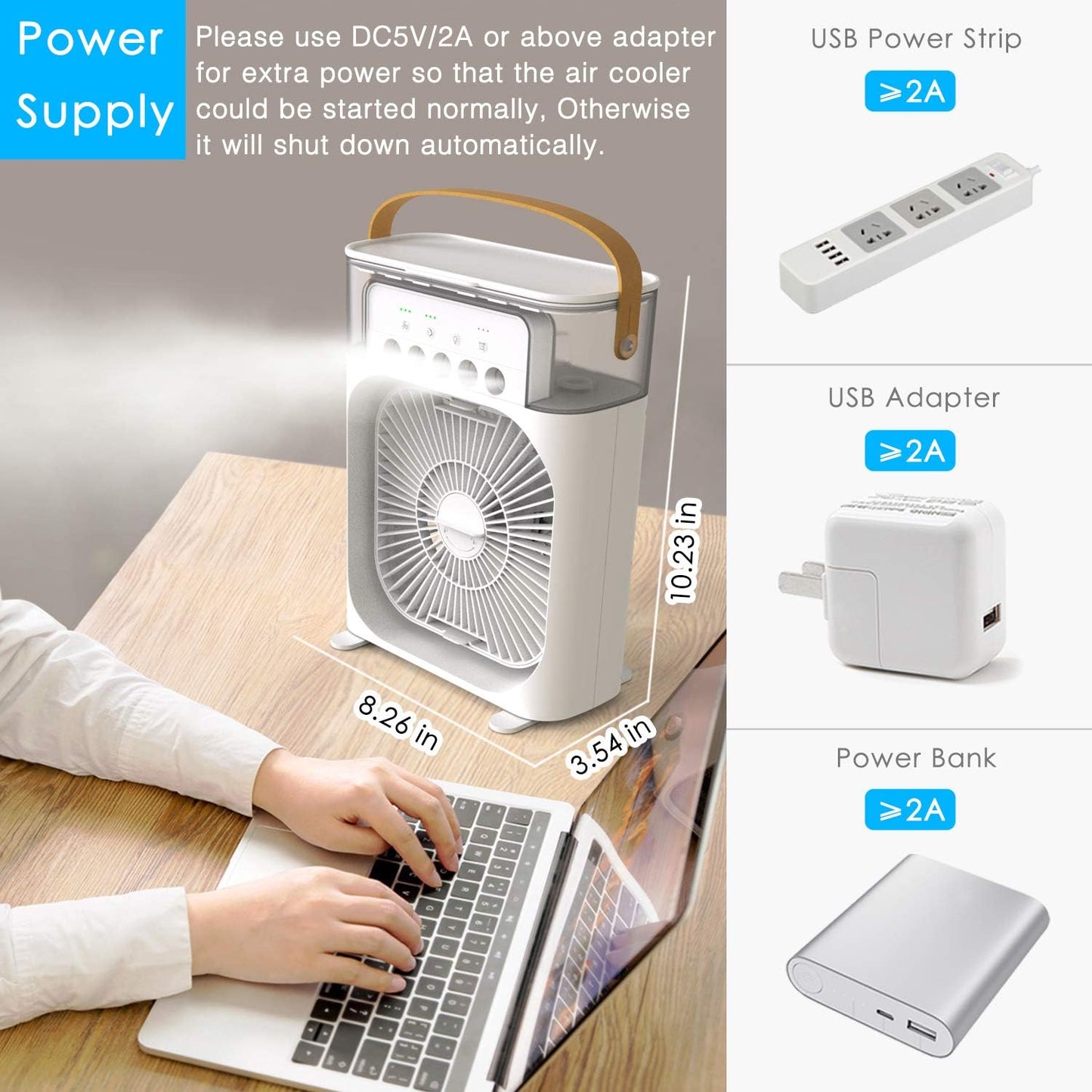 Portable Air Conditioner Fan, Mini Evaporative Air Cooler with 3 Wind Speeds