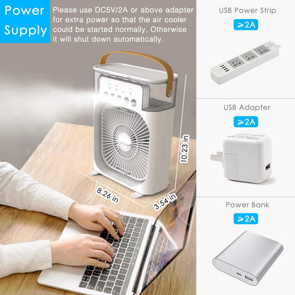 Portable Air Conditioner Fan, Mini Evaporative Air Cooler with 3 Wind Speeds