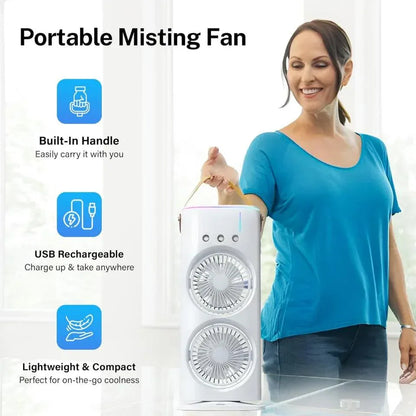 Electric Mist Fan - Dual Spray with Automatic Rotation and Lighting Effects