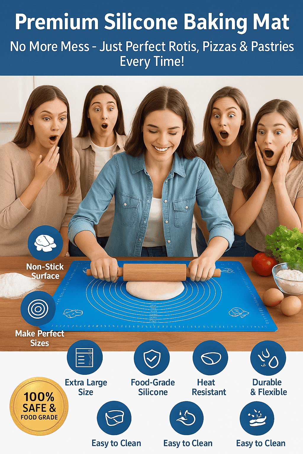 Food-Grade Silicone Baking Mat – Non-Stick, Heat Resistant & Durable