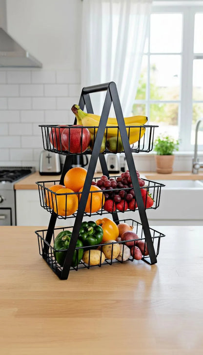 Black 3-Tier Fruit Basket for Kitchen Storage
