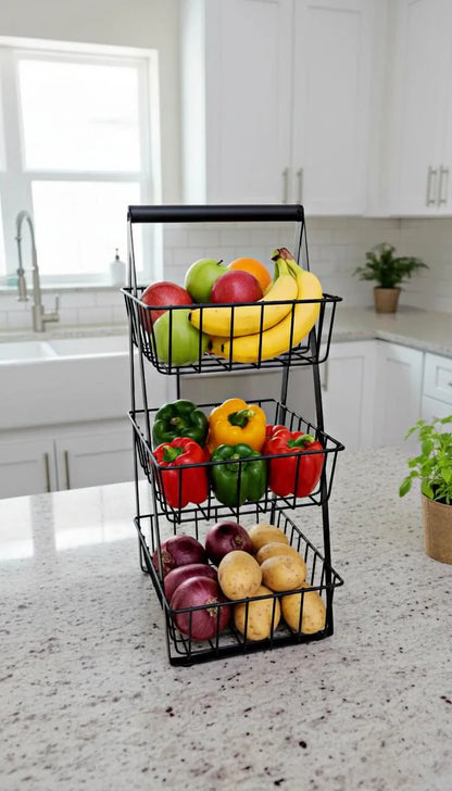 Black 3-Tier Fruit Basket for Kitchen Storage