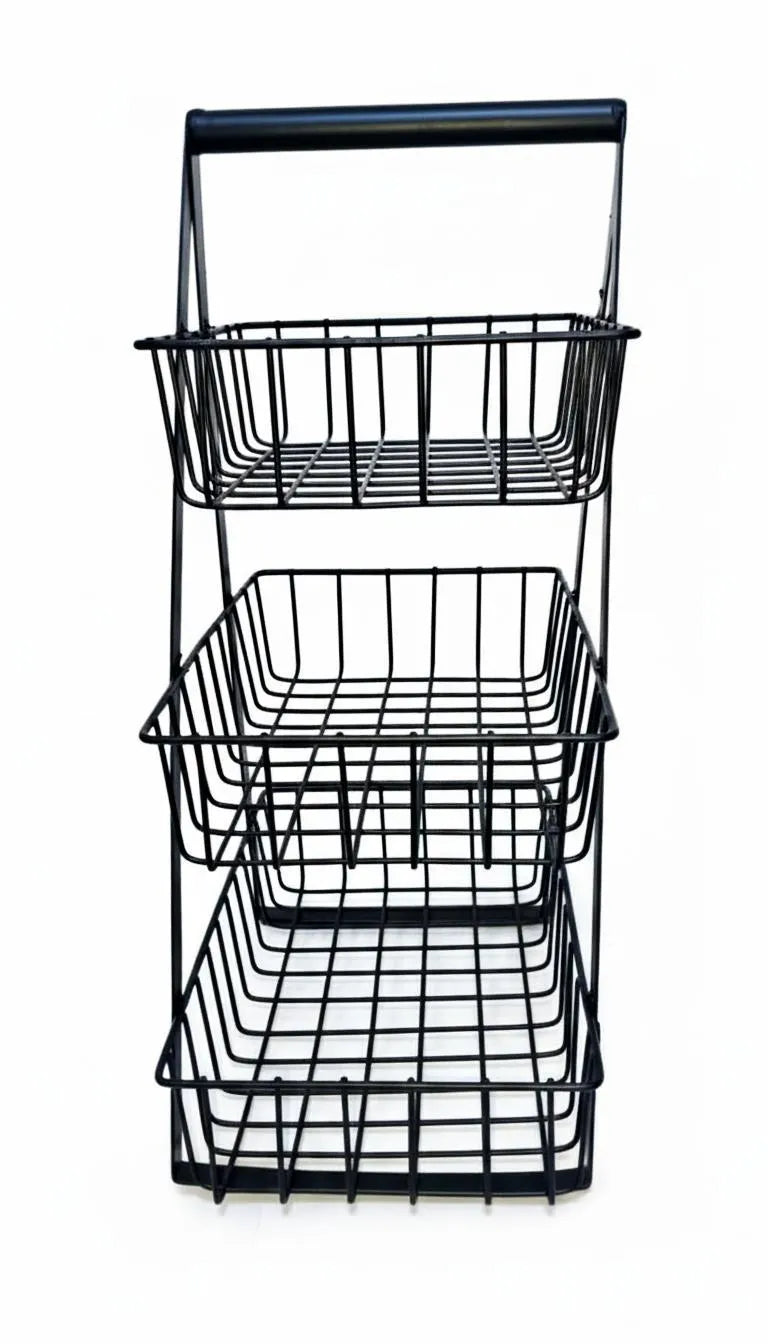 Black 3-Tier Fruit Basket for Kitchen Storage