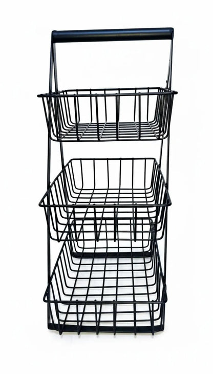 Black 3-Tier Fruit Basket for Kitchen Storage