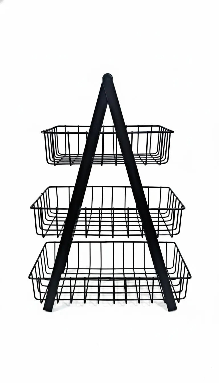 Black 3-Tier Fruit Basket for Kitchen Storage