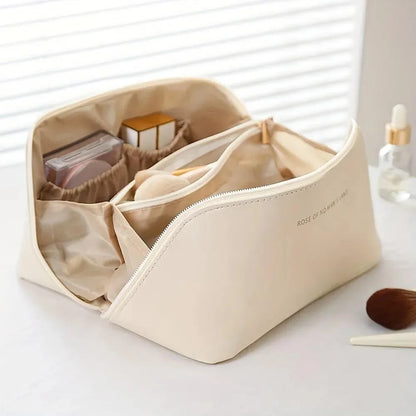 Leather Makeup Pouch Brown Organized Storage