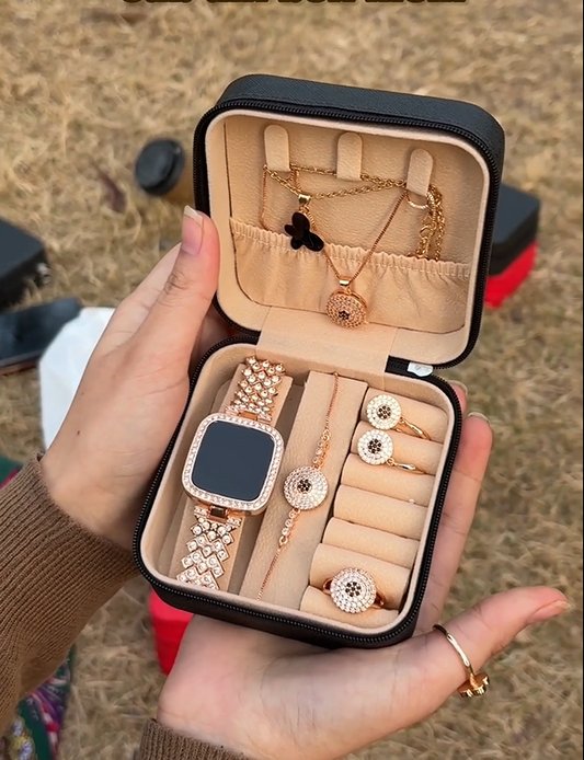 Luxury Rose Gold Jewelry & Smartwatch Gift Set (Golden)